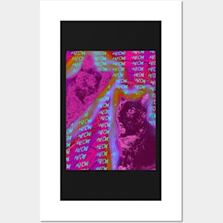 Halftone Cat V18 (Meow Background) Posters and Art